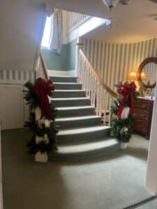 Stairs decorated for Christmas