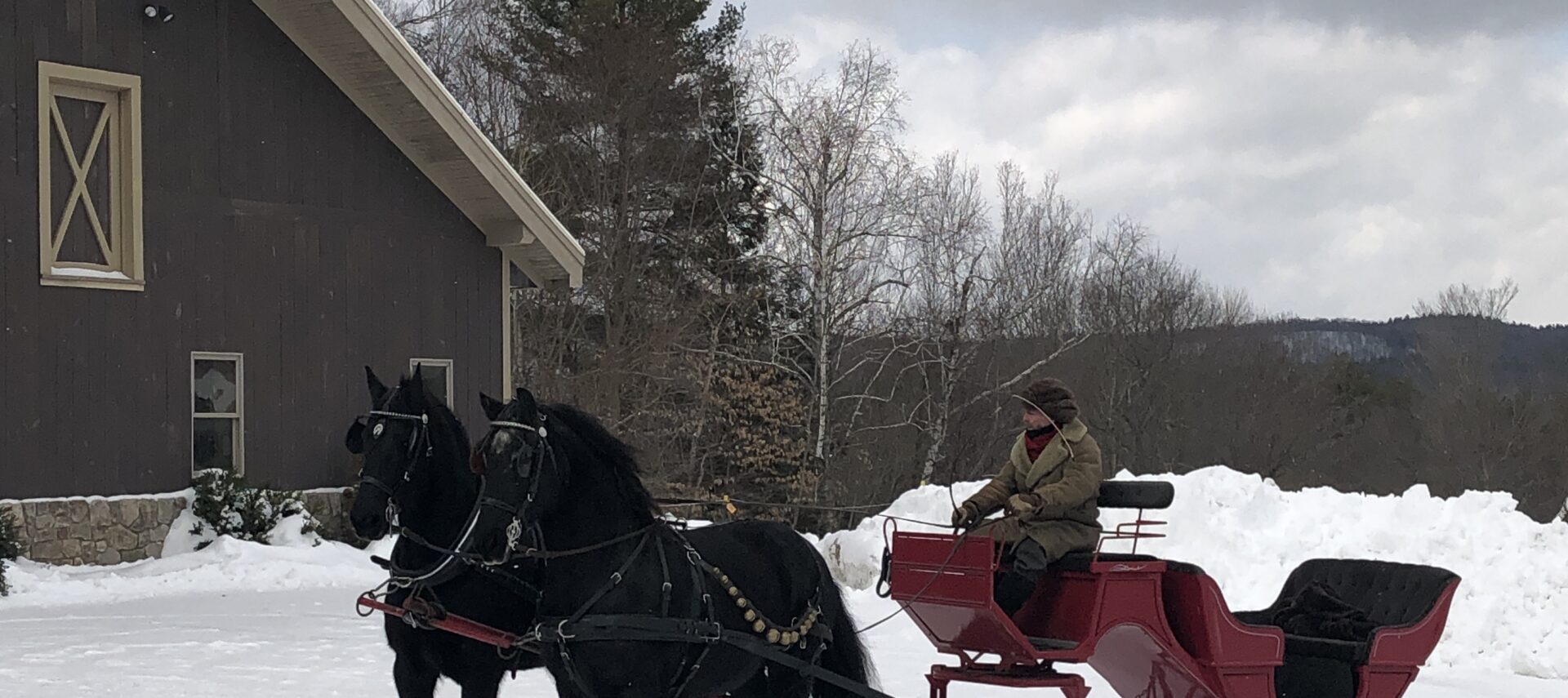 Horse pulled red sled