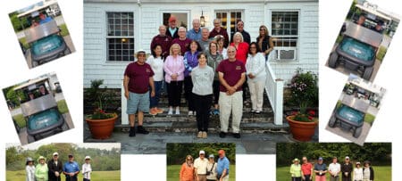 Collage of of friends gathered for a golf tournament