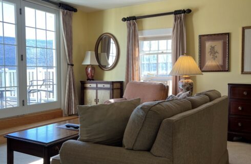 Ther Frances Suite sitting room sofa and view out towards the Green Mountains